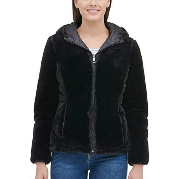 Andrew Marc Silver Puffer Reversible Fur Coat - Picture 2 of 3